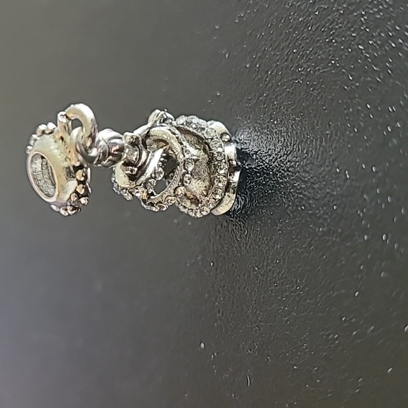 Cinderella Charm Silver with blue and clear rhinestones, dangle charm, 4mm hole - Picture 2 of 3